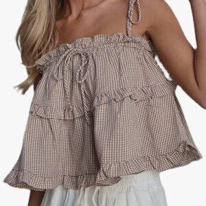 Striped Ruffled Peplum Crop Top with Tie Straps - Sleeveless